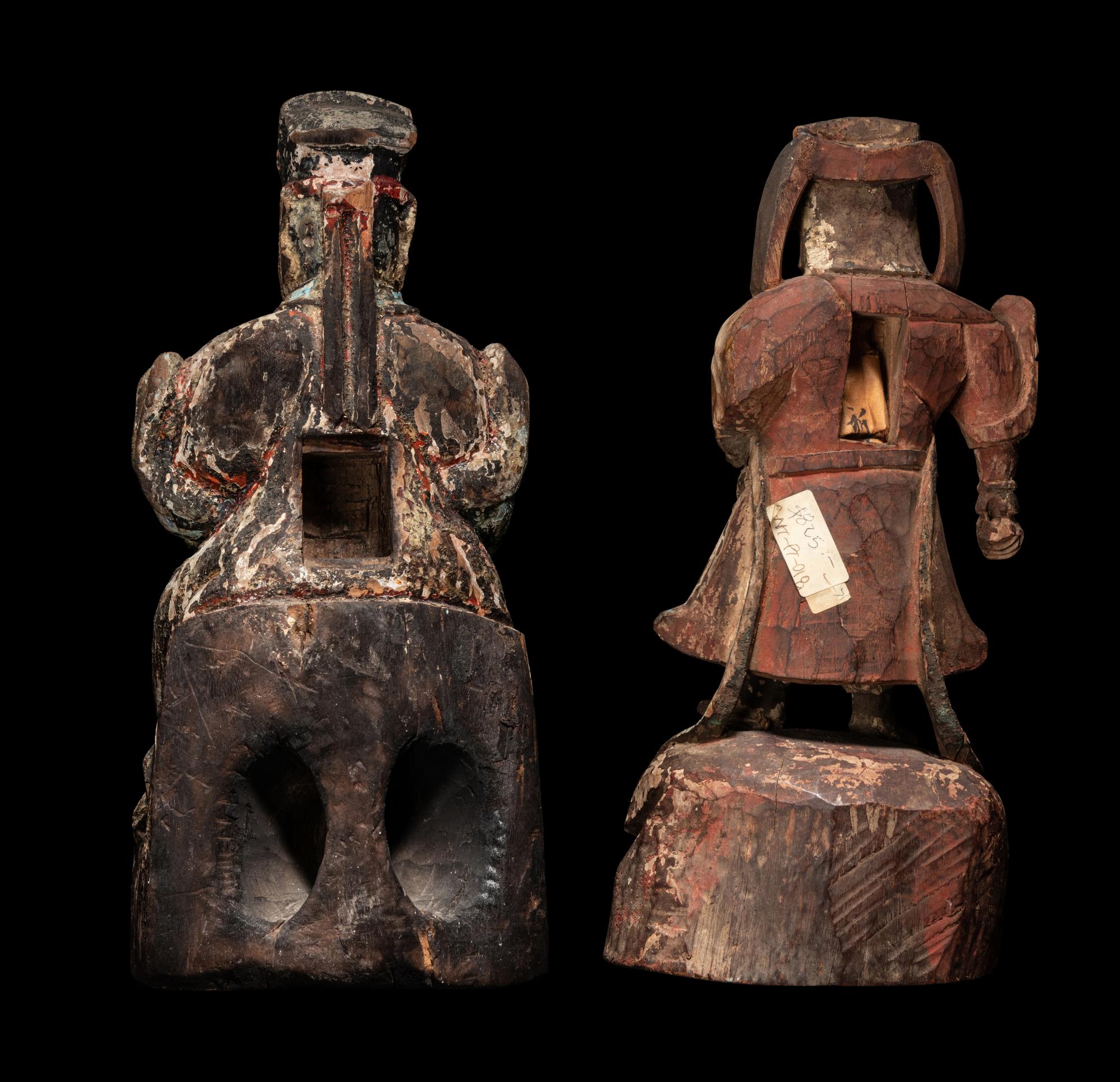 Two Chinese Carved Wood Figures of Guardians