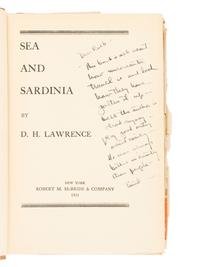 [HEMINGWAY, Ernest (1899-1961)]. LAWRENCE, David Herbert (1885-1930). Sea and Sardinia. New York: Robert M. McBride & Company, 1931.
