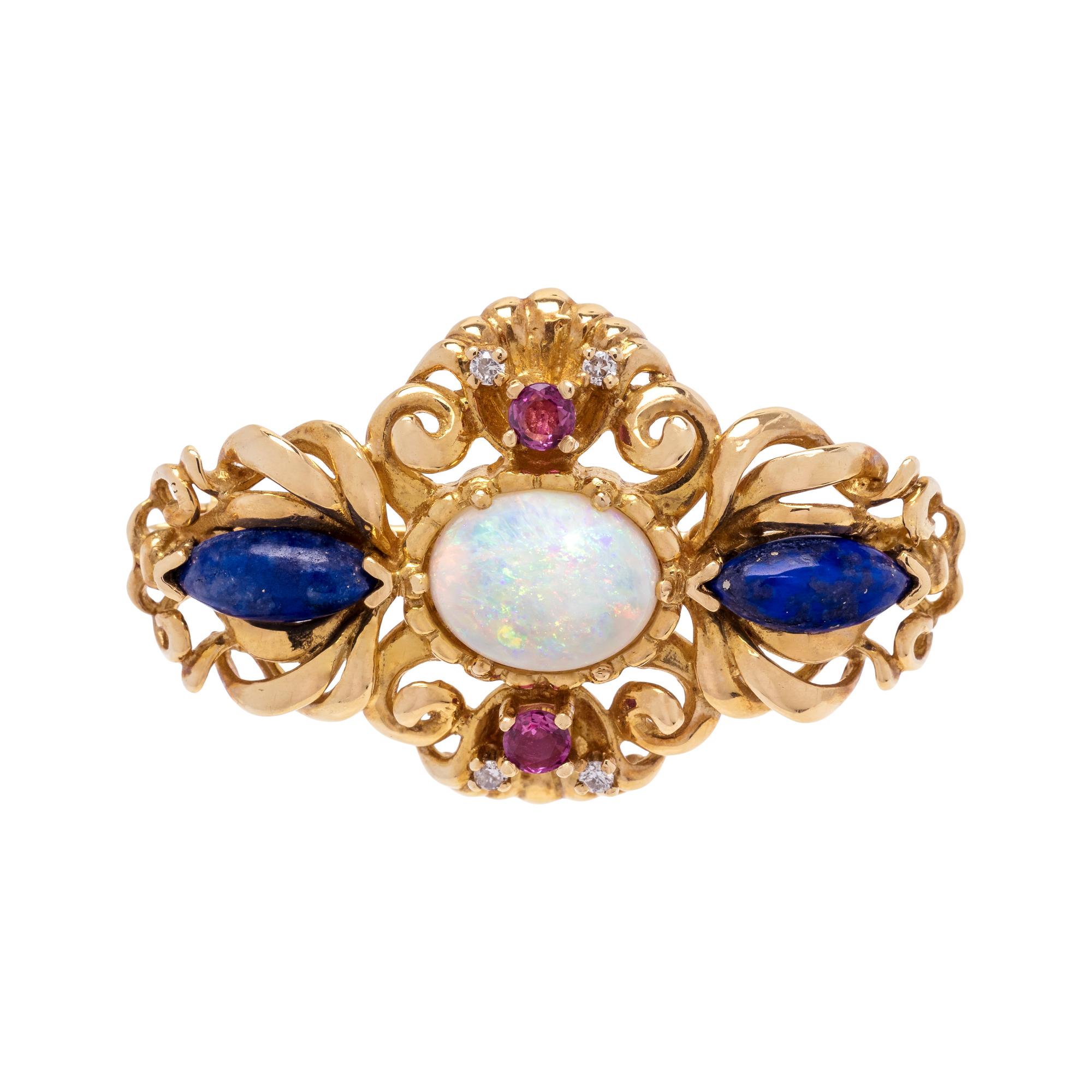 YELLOW GOLD AND MULTIGEM BROOCH