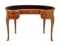 A Louis XV Style Gilt Bronze Mounted Kingwood Reniform Bureau Plat