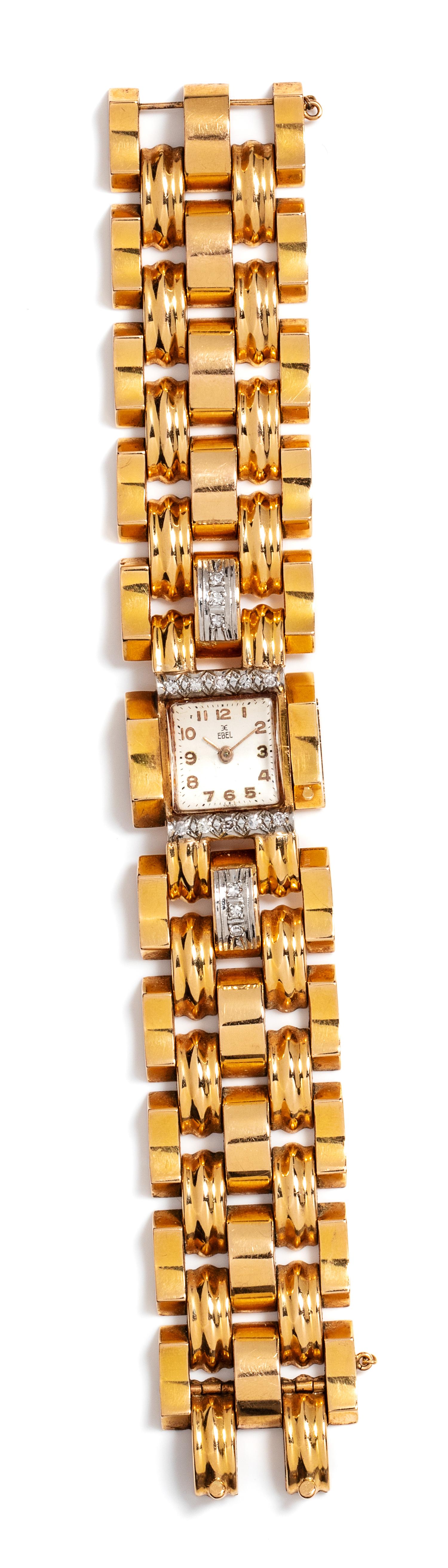 A Retro 18 Karat Yellow Gold and Diamond Wristwatch, Ebel, 50.20 dwts.
