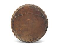 A Round Carved and Painted Wood Plaque of Three Ships