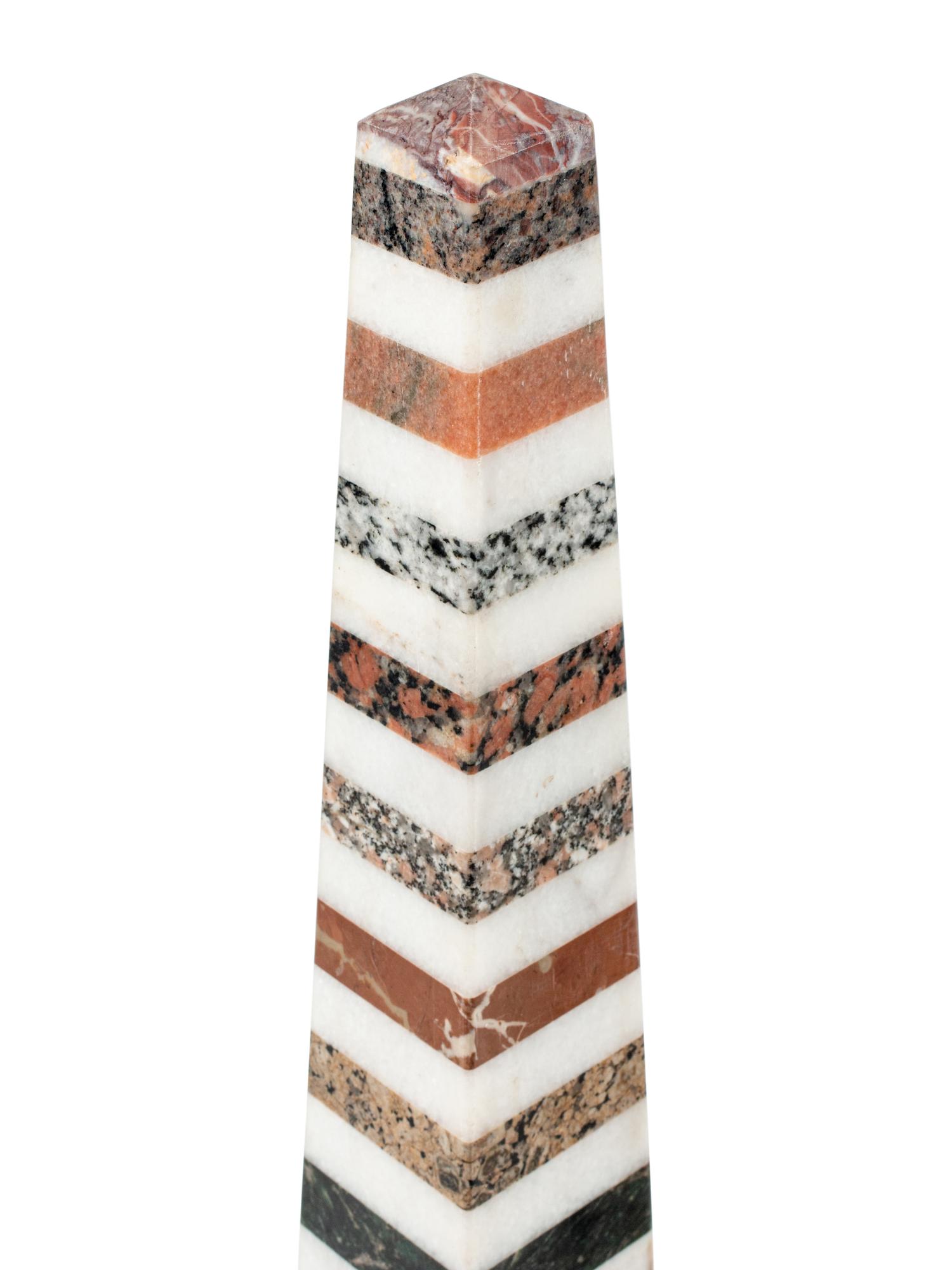 A Pair of Grand Tour Style Specimen Marble Obelisks