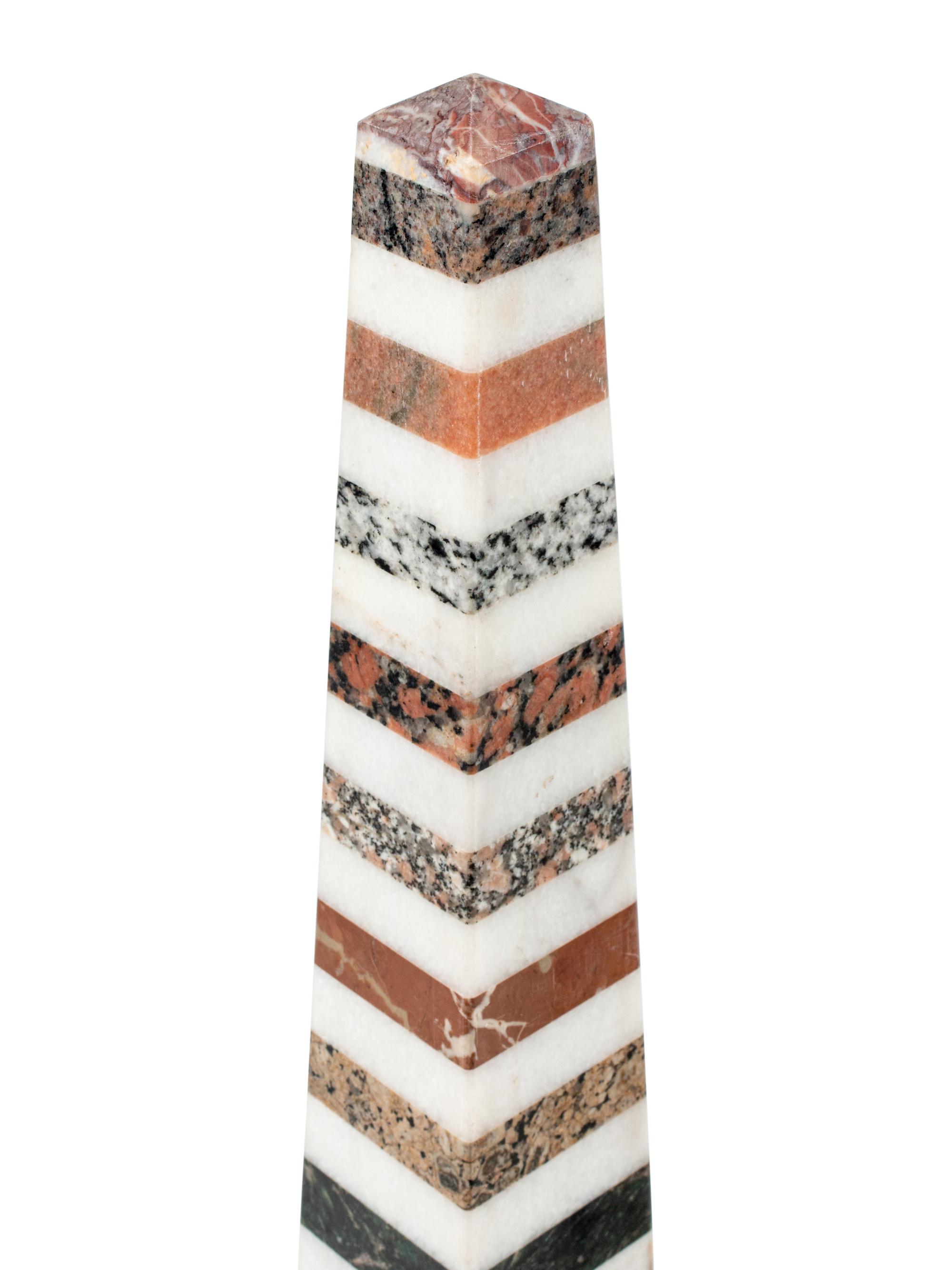 A Pair of Grand Tour Style Specimen Marble Obelisks