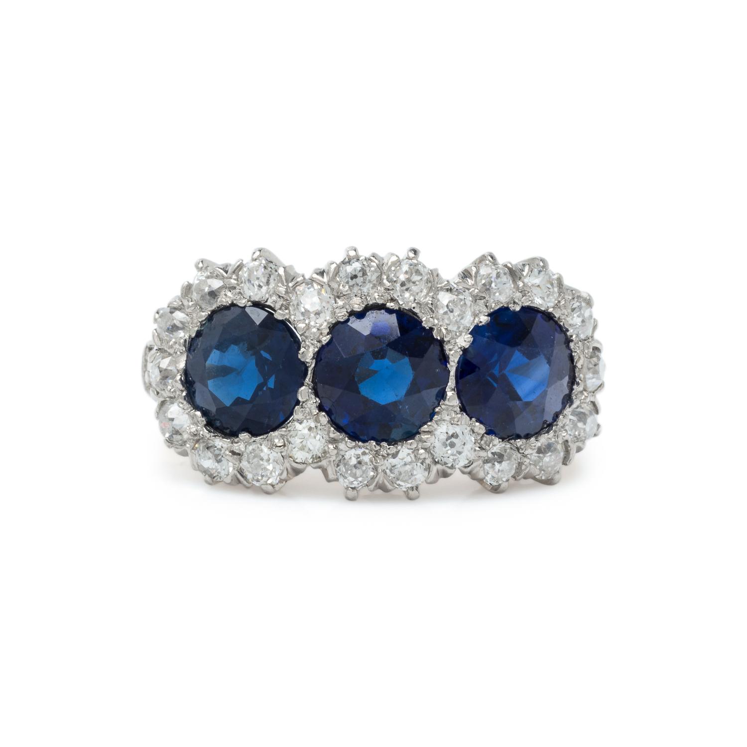 ANTIQUE, SYNTHETIC SAPPHIRE AND DIAMOND RING