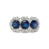 ANTIQUE, SYNTHETIC SAPPHIRE AND DIAMOND RING