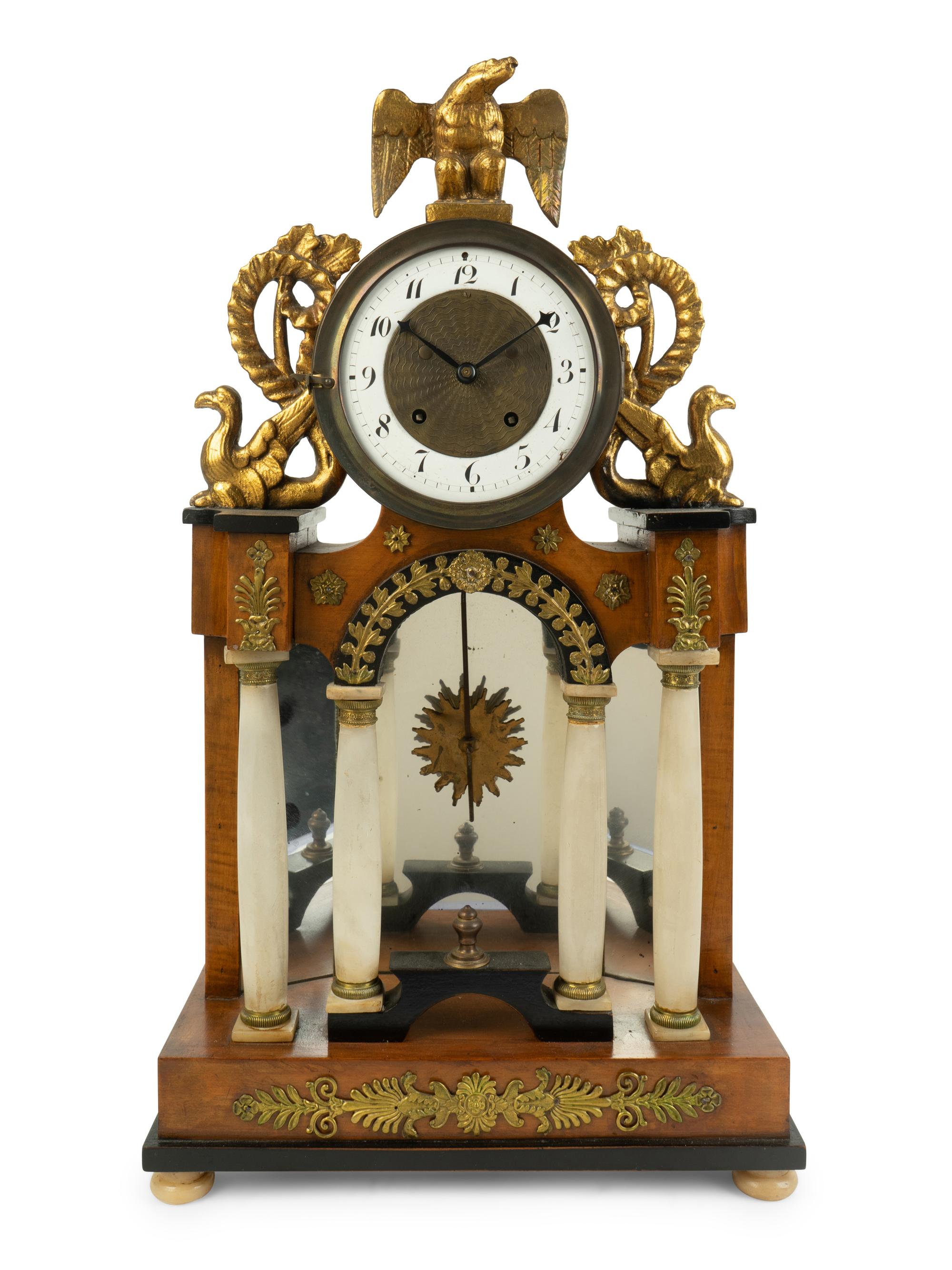 An Austrian French Empire Style Alabaster and Giltwood Portico Clock — EARLY 19TH CENTURY