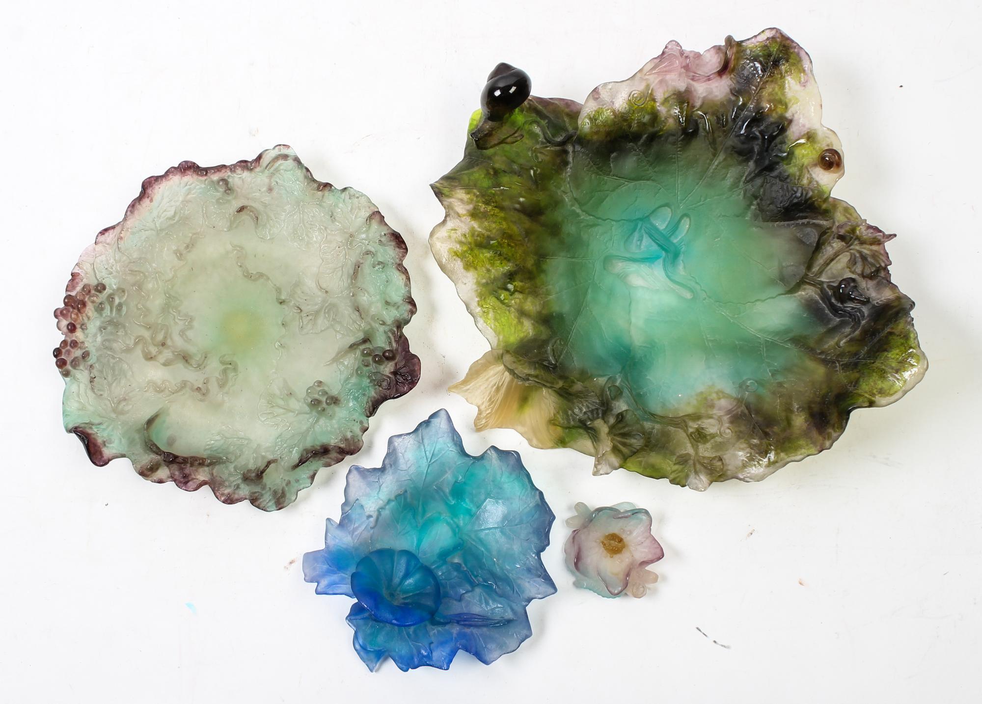 Four Daum Pate-de-Verre Articles Width of widest 14 1/4 inches. — SECOND HALF 20TH CENTURY