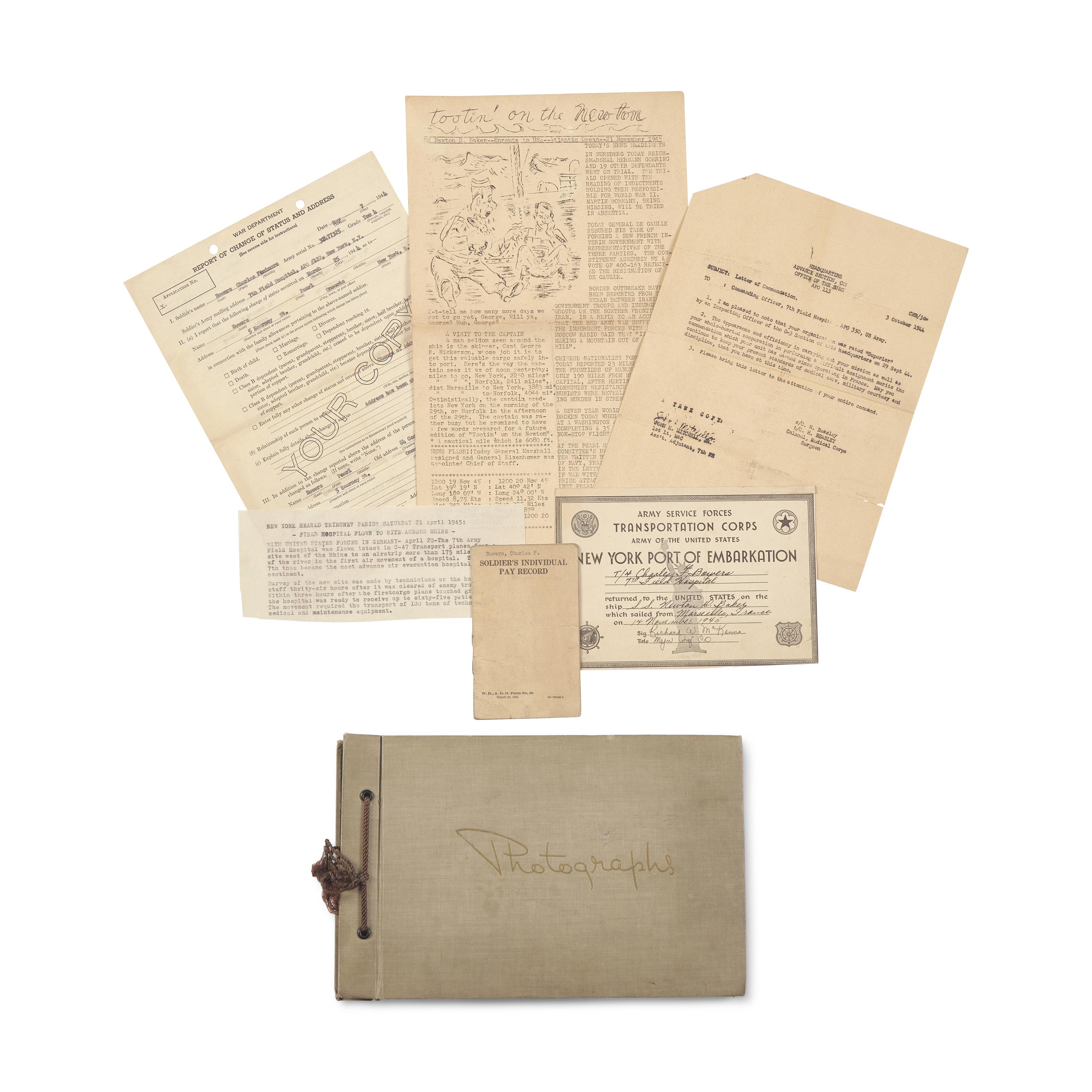 [World War II] United States Army Field Medic's Photo Album and Assorted Service Ephemera, Including Images of Liberated Buchenwald Concentration Camp, ca. 1940s