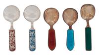 Five Norwegian Silver and Enamel Spoons, David Andersen, Oslo and Theodor Olsens Eftf, Bergen, comprising three silver gilt spoons by O