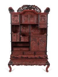 A Chinese Export Carved Red Lacquer Curio Cabinet — EARLY 20TH CENTURY