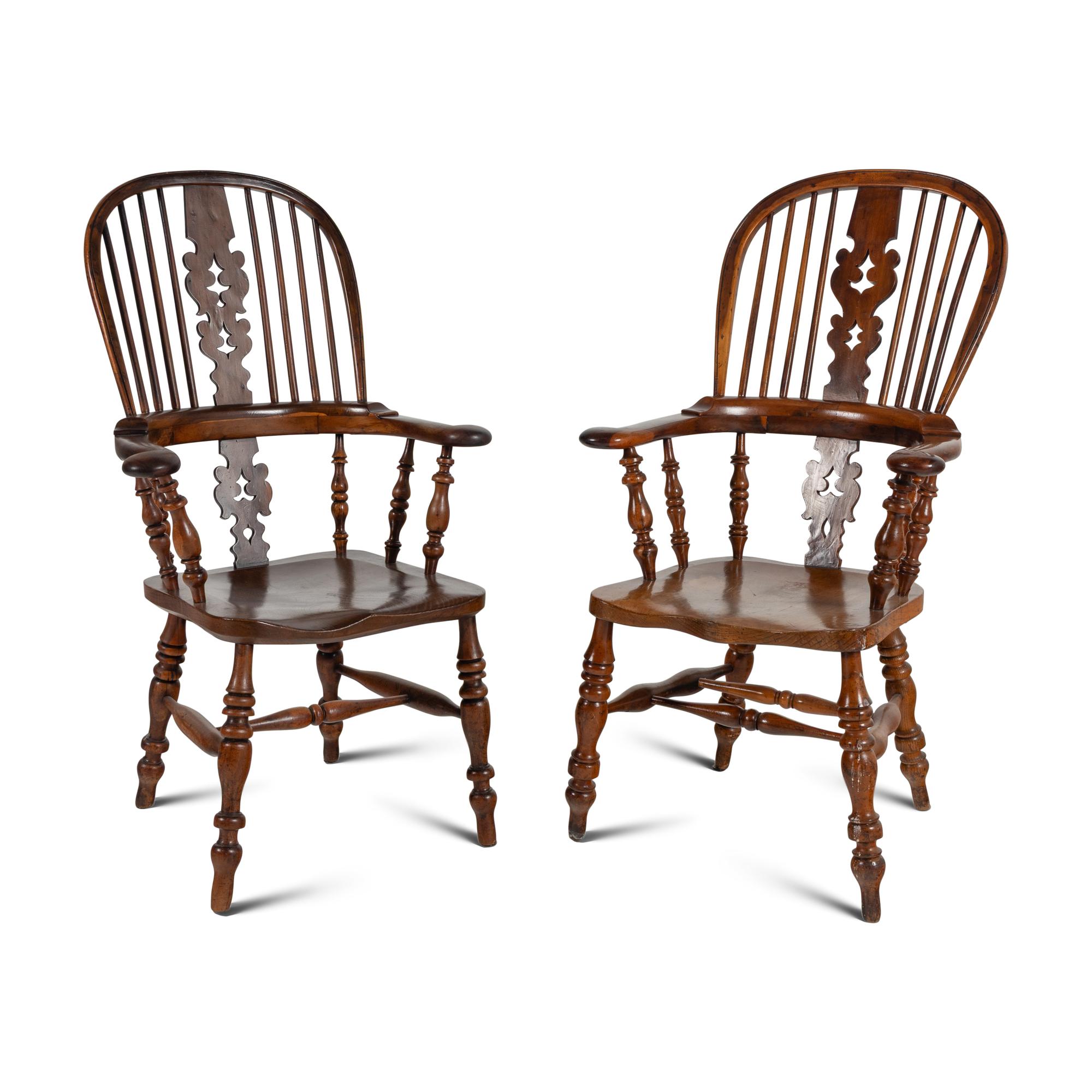 A Set of Nine English Yew and Elm Windsor Armchairs