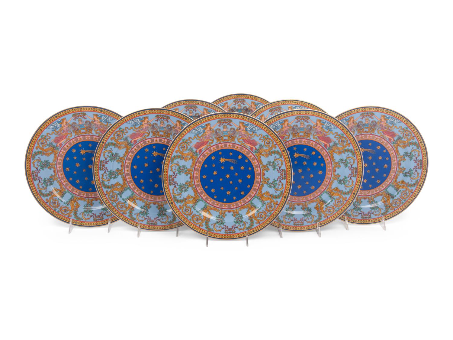 Eight Versace Porcelain Christmas Chargers