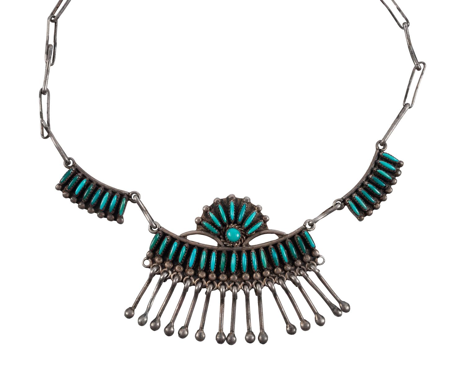 Zuni Silver and Petit Point Turquoise Necklace