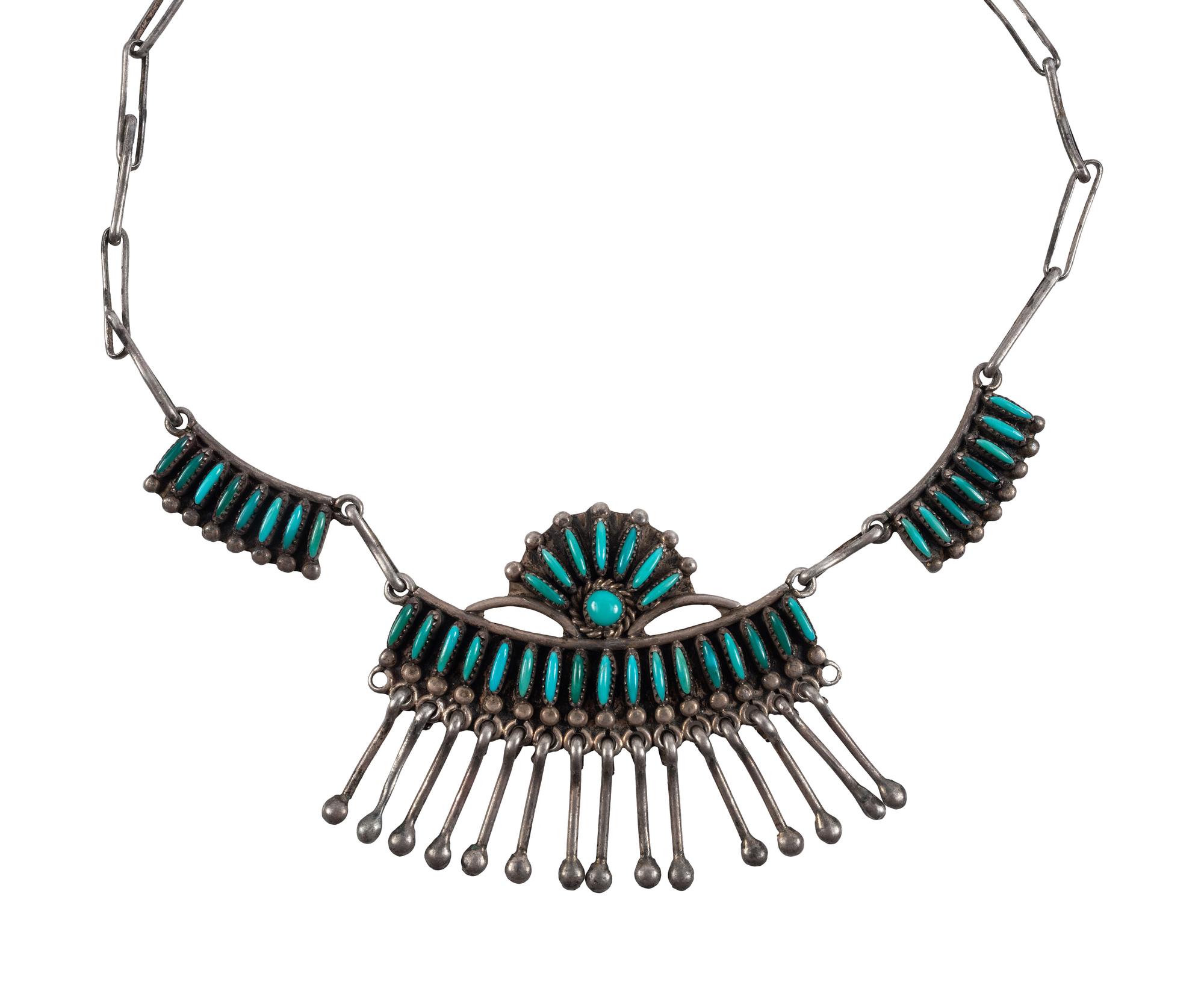 Zuni Silver and Petit Point Turquoise Necklace