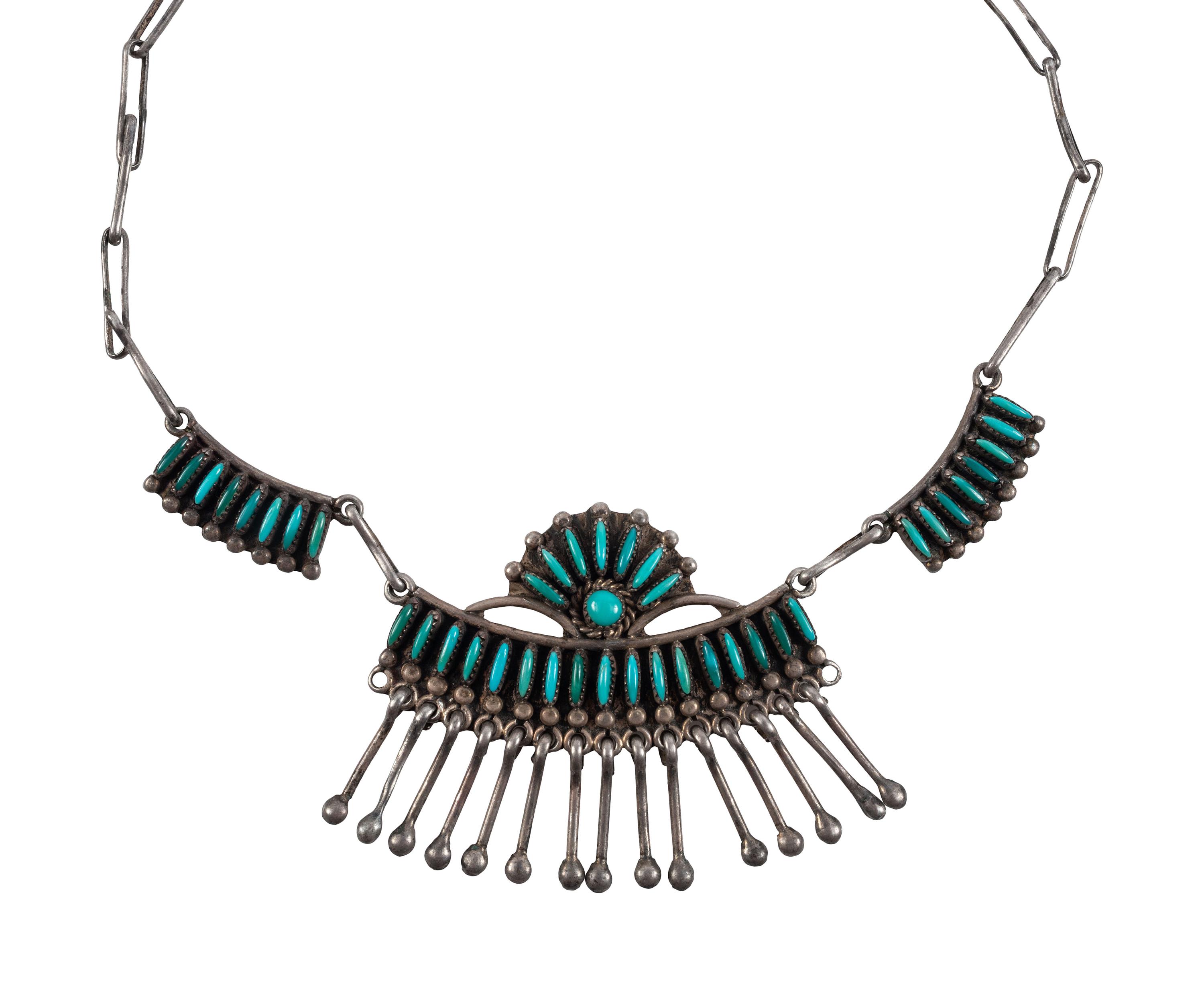 Zuni Silver and Petit Point Turquoise Necklace