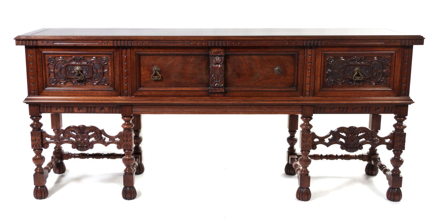 An Assembled Renaissance Revival Mahogany Dining Suite, Height of first 36 inches.