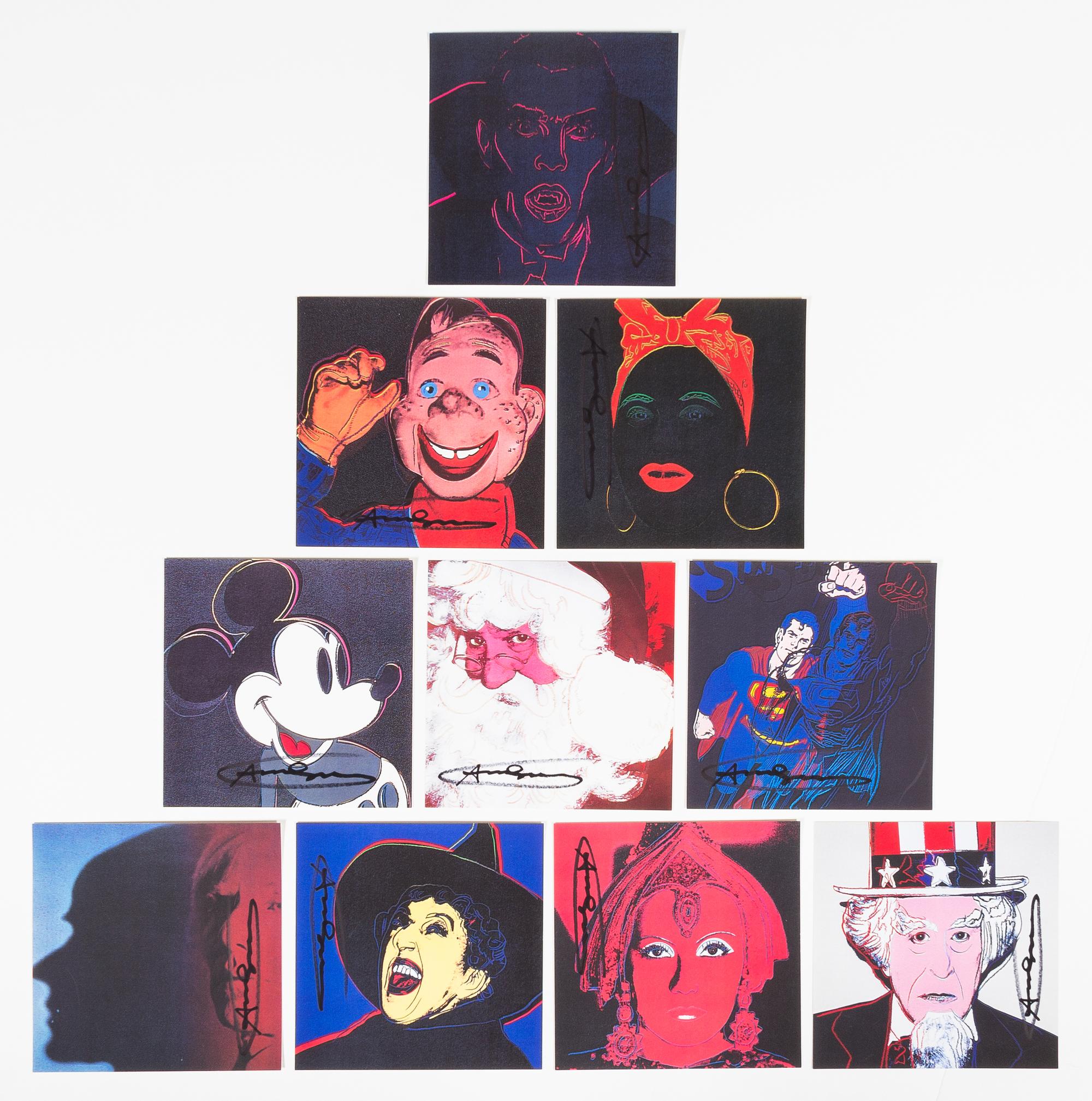 After Andy Warhol, (American, 1928-1987), Myths, 1981 (set of ten announcement cards with cover and contents card)