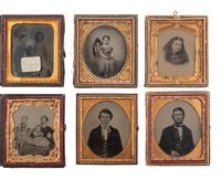[EARLY PHOTOGRAPHY]. 38 sixth plate ambrotype and tintype portraits of men, women, and children.
