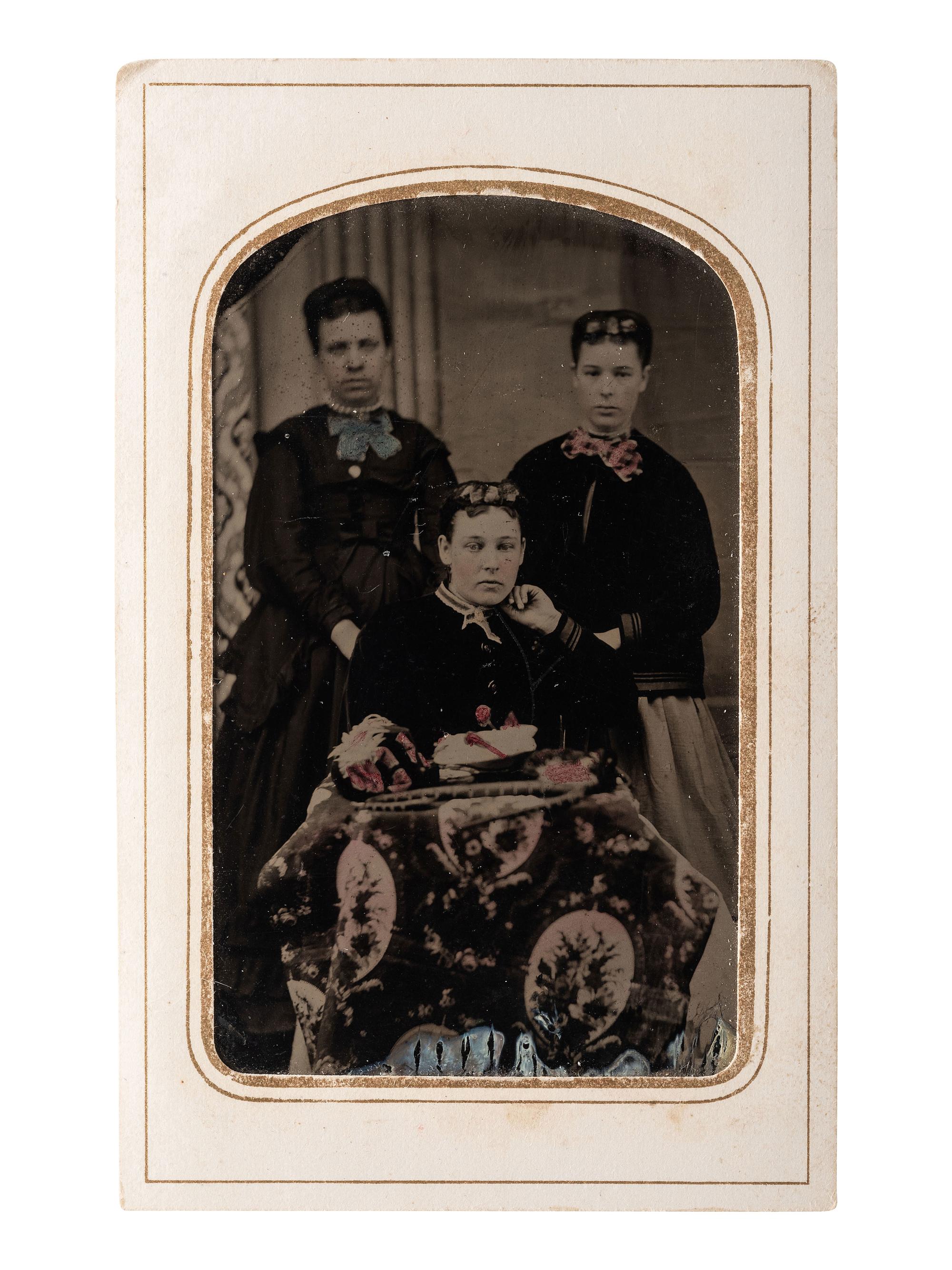 [EARLY PHOT.]. Sixth plate ambrotype of a snake performer & tintype of woman with possible snake.