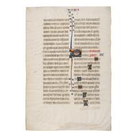 Bohun Group Illuminators (active England, East Anglia, possibly Norwich, ca 1350s-1380s). A leaf from the "Bohun Bible" with illuminated initial "O", in Latin, illuminated manuscript on parchment, [England, East Anglia, possibly Norwich, ca 1350].