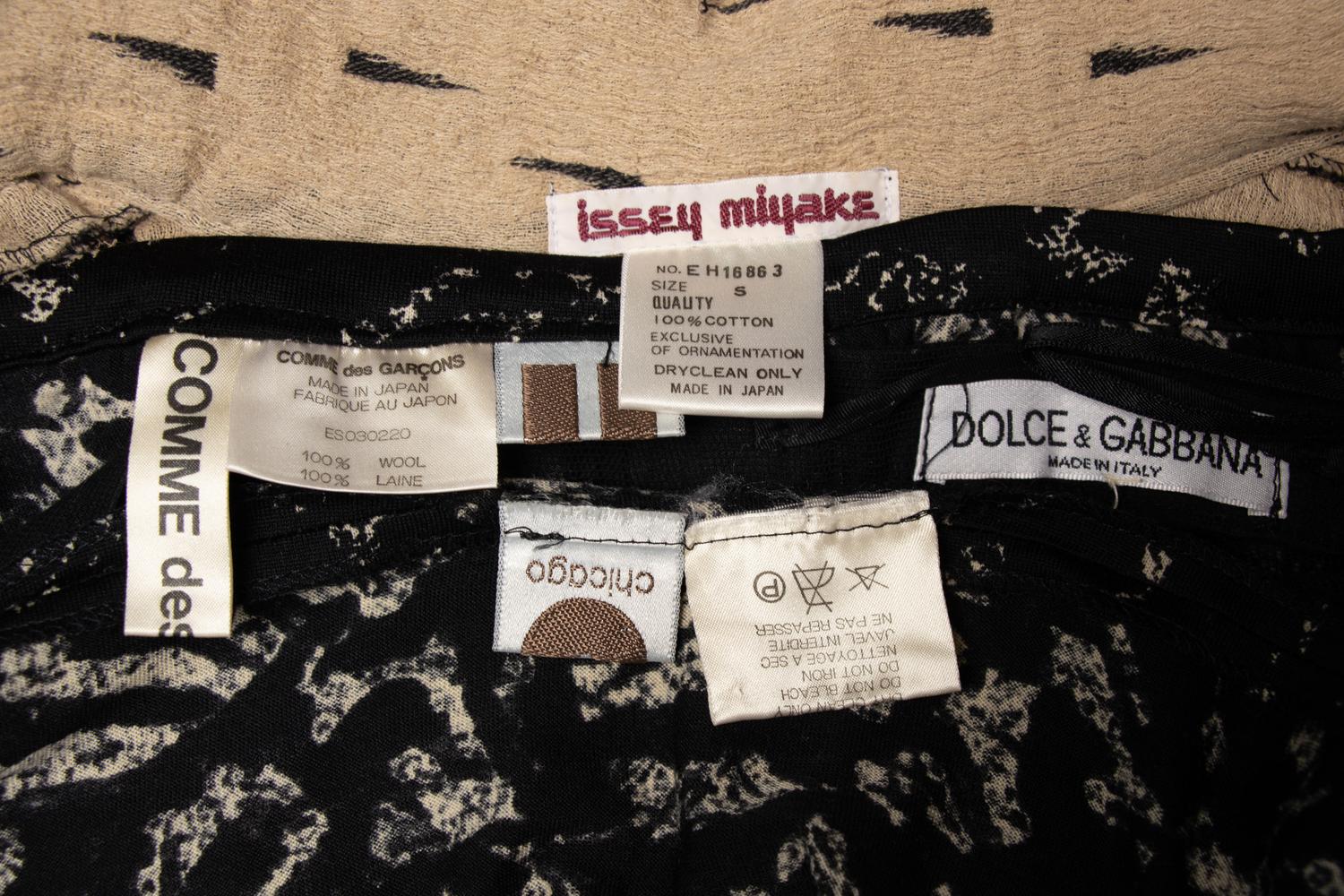 Issey Miyake Top, Dolce & Gabbana Skirt, with Comme des Garçons Knit Top and Shawl