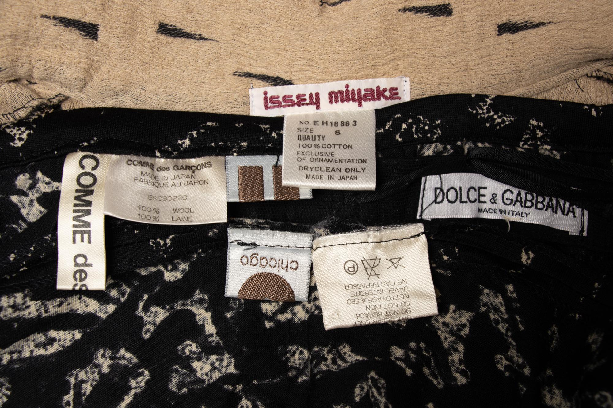 Issey Miyake Top, Dolce & Gabbana Skirt, with Comme des Garçons Knit Top and Shawl