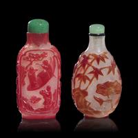 Two Chinese Ruby Overlay Glass Snuff Bottles