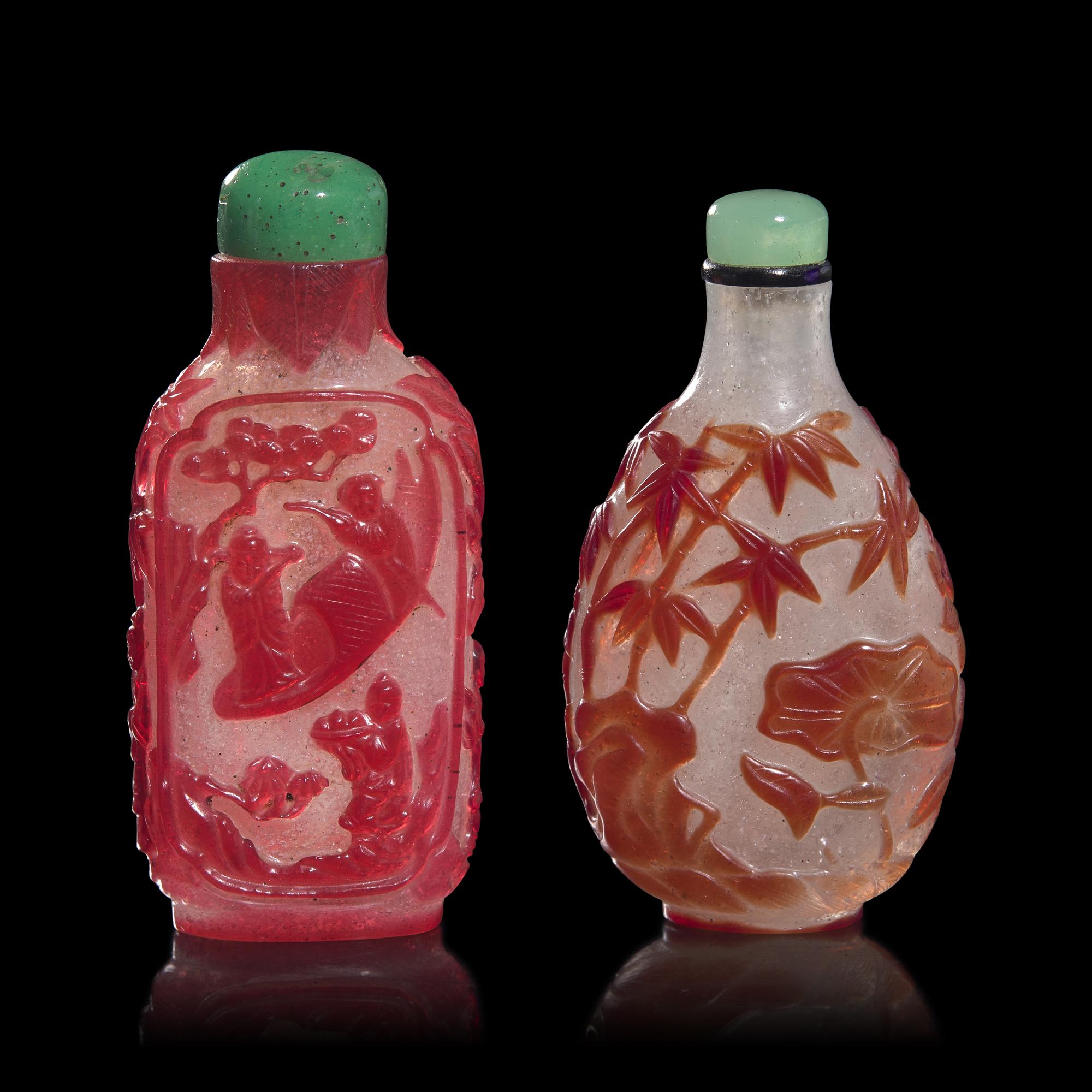 Two Chinese Ruby Overlay Glass Snuff Bottles