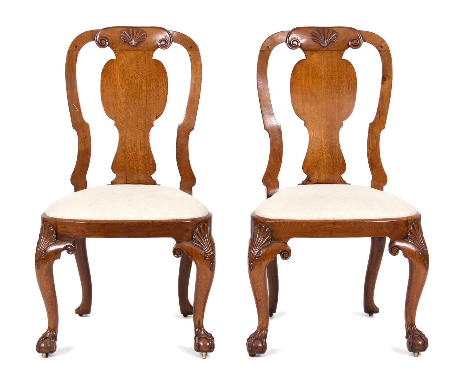 A Pair of Queen Anne Style Walnut Side Chairs Height 44 inches. — LATE 18TH/EARLY 19TH CENTURY