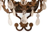 A Pair of Spanish Iron and Rock Crystal Five-Light Sconces