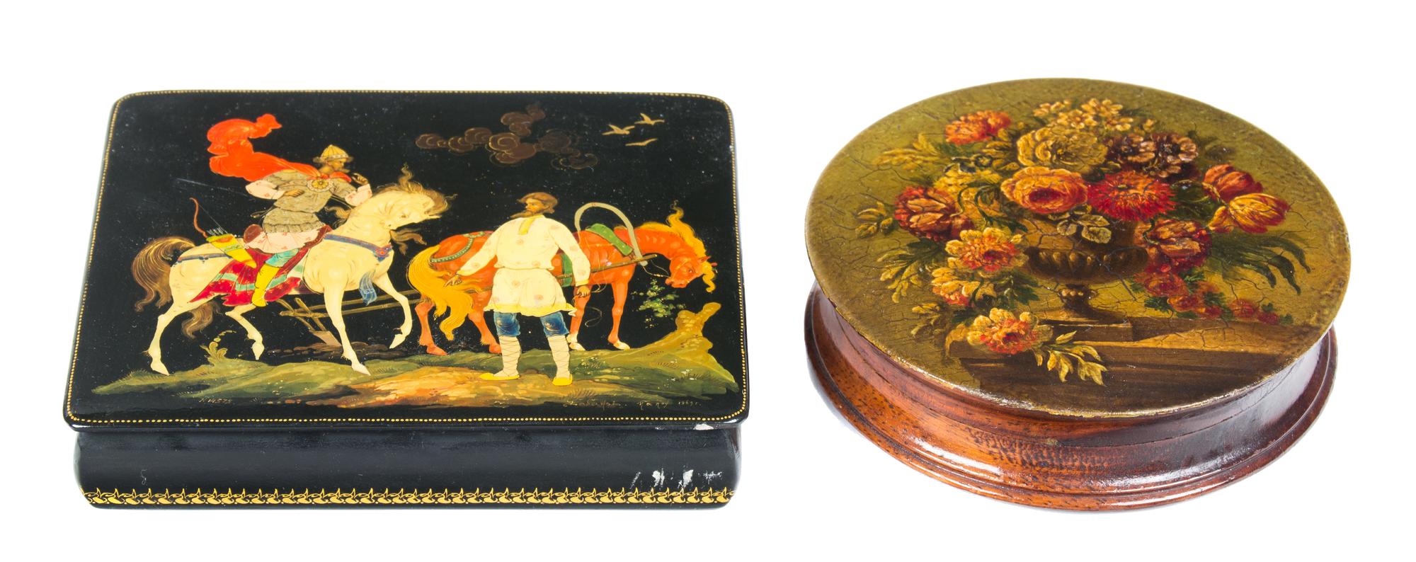 Two Lacquered Boxes Width of larger 4 3/4 inches.