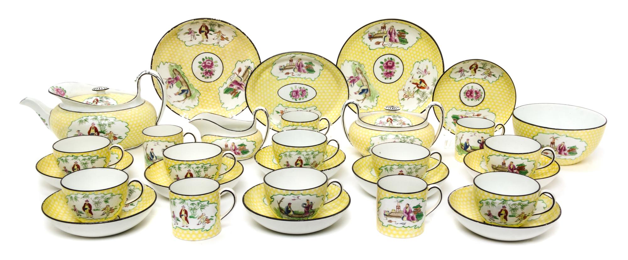 A Wedgwood Chinoiserie-Decorated Porcelain Tea Service