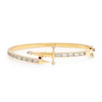 Roseark, Diamond, Ruby, and Yellow Gold Sword Bangle Bracelet