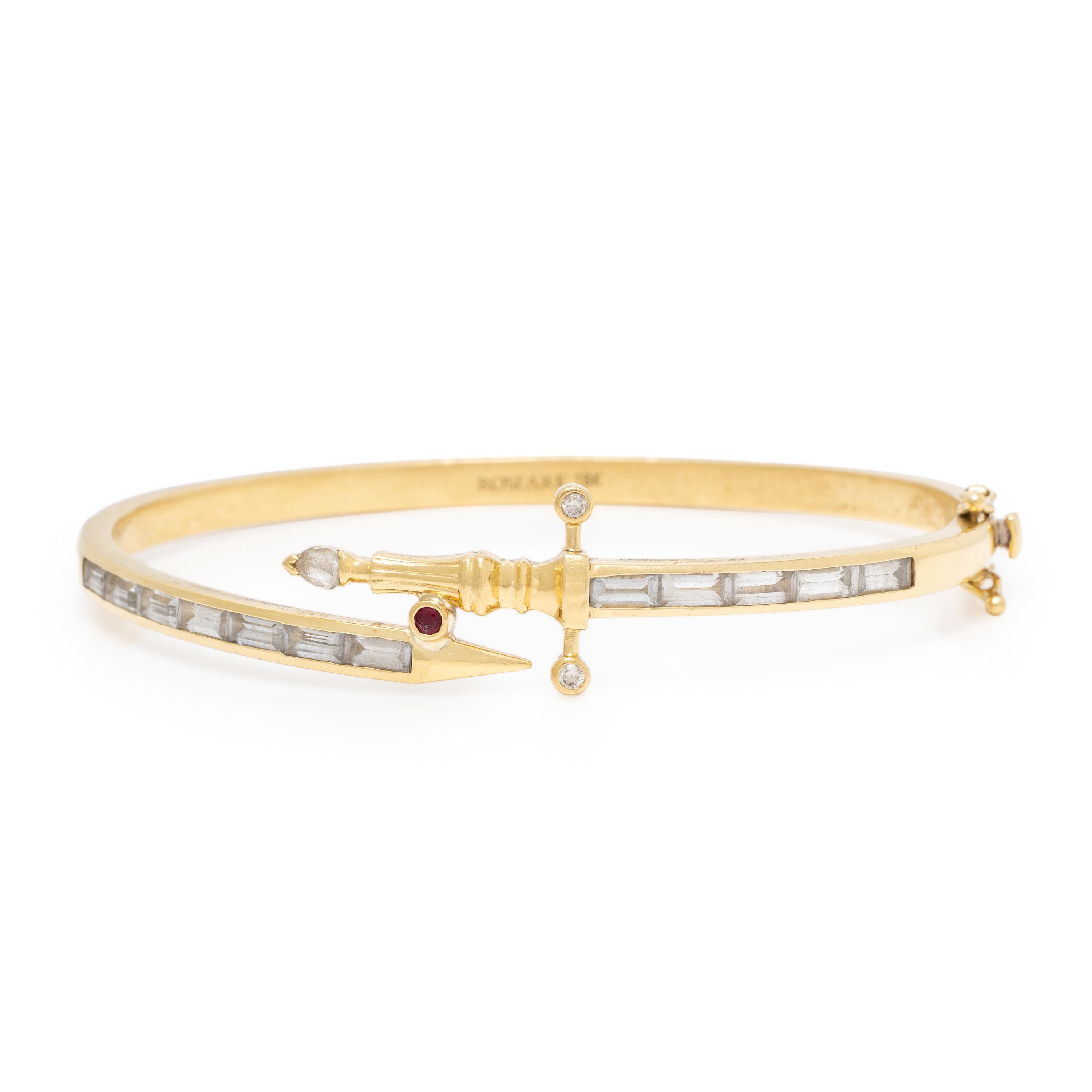 Roseark, Diamond, Ruby, and Yellow Gold Sword Bangle Bracelet