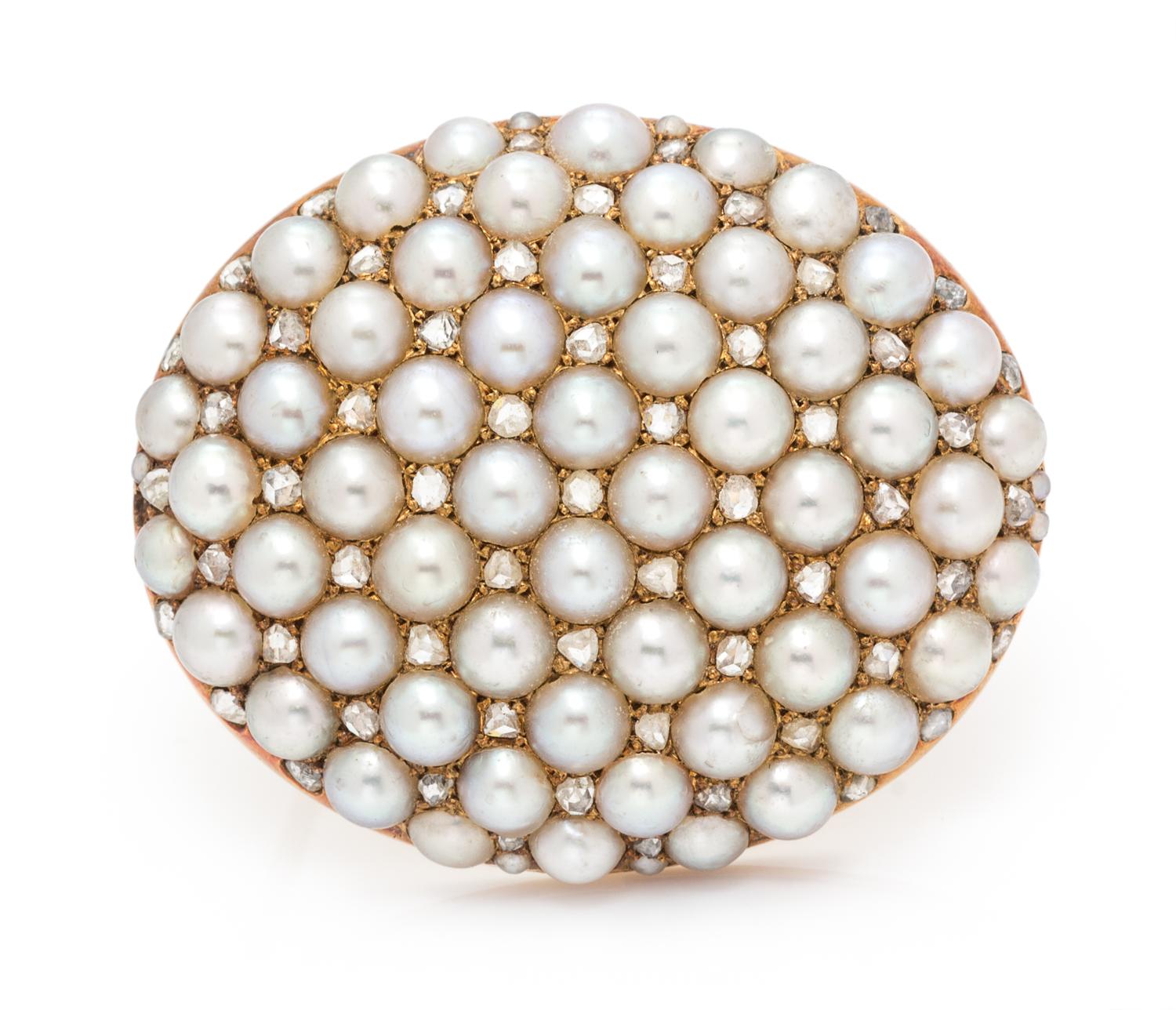 A Victorian Yellow Gold, Pearl and Diamond Brooch, 9.30 dwts.