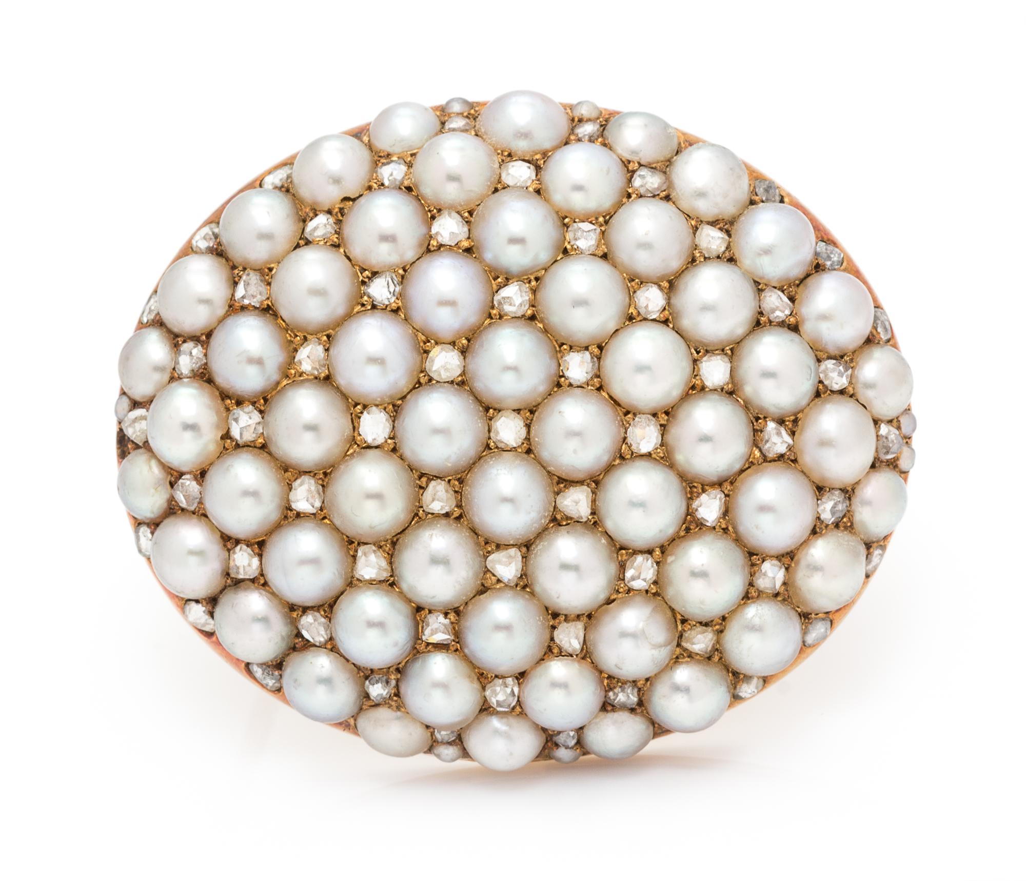 A Victorian Yellow Gold, Pearl and Diamond Brooch, 9.30 dwts.