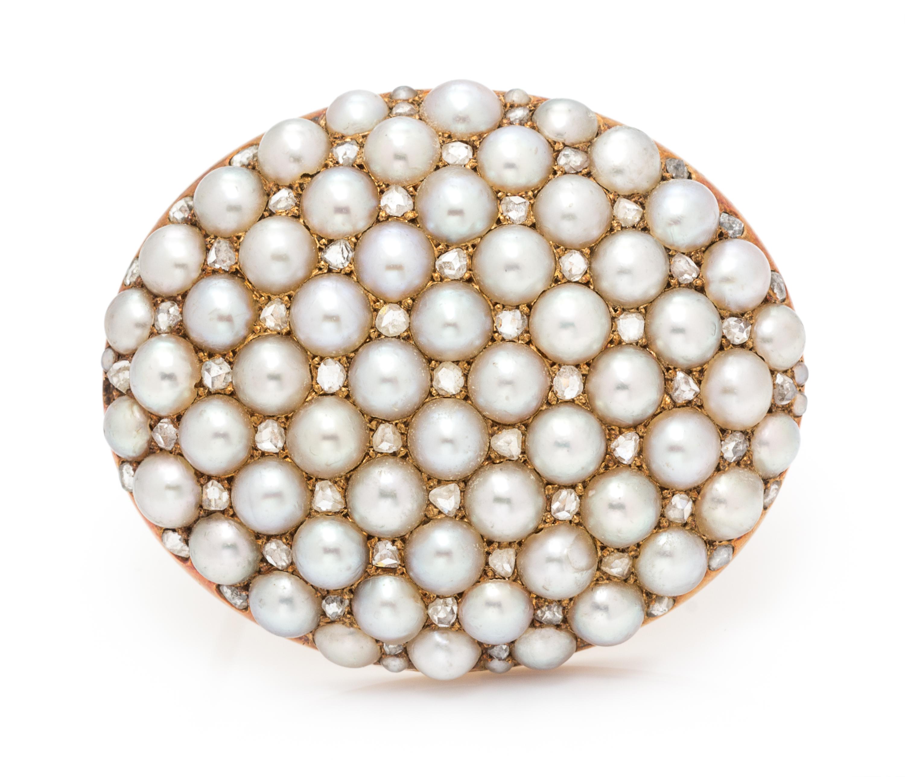 A Victorian Yellow Gold, Pearl and Diamond Brooch, 9.30 dwts.