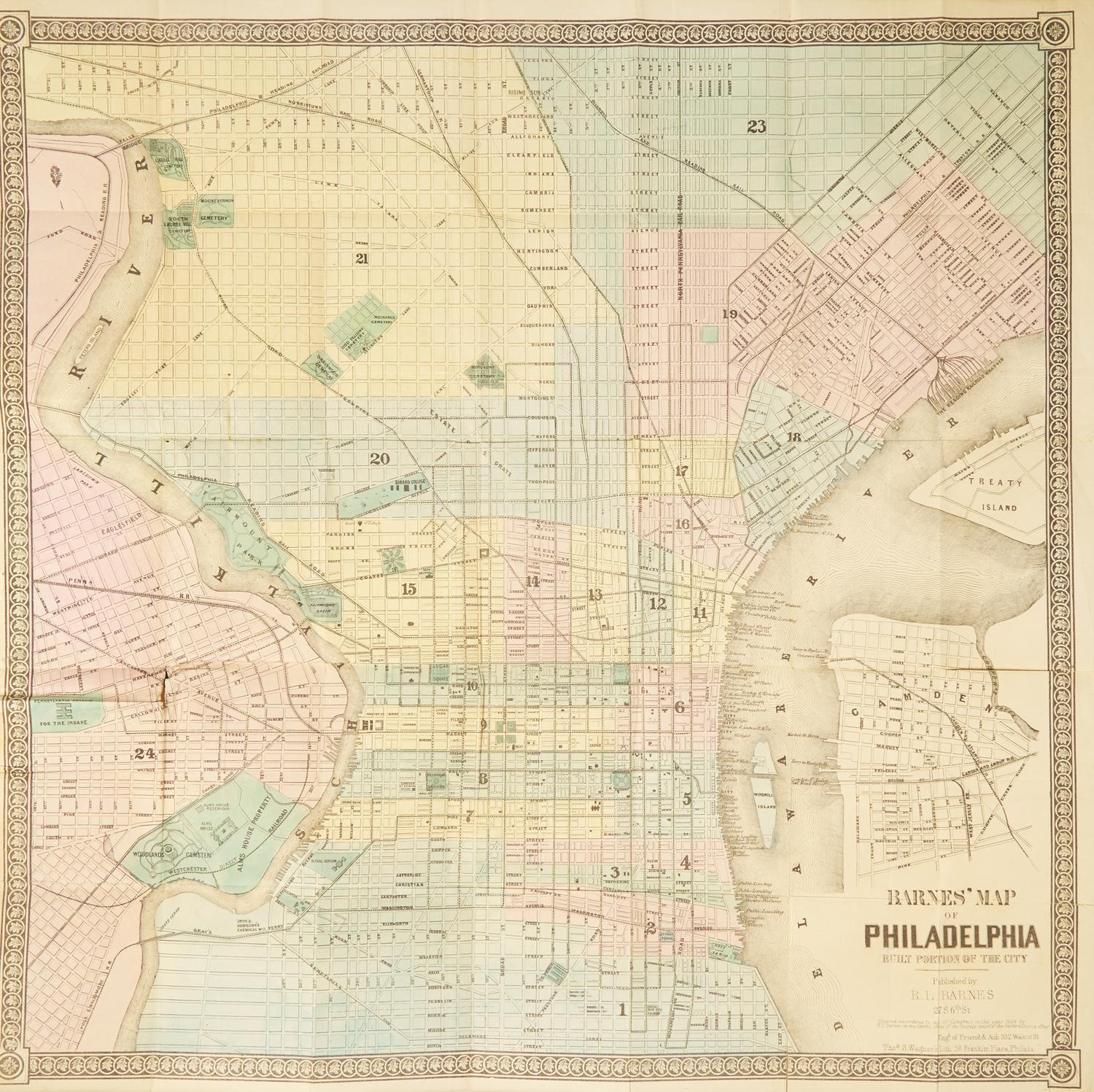 [Maps & Atlases] Barnes, R.L. Barnes' Map of Philadelphia Built Portions of the City