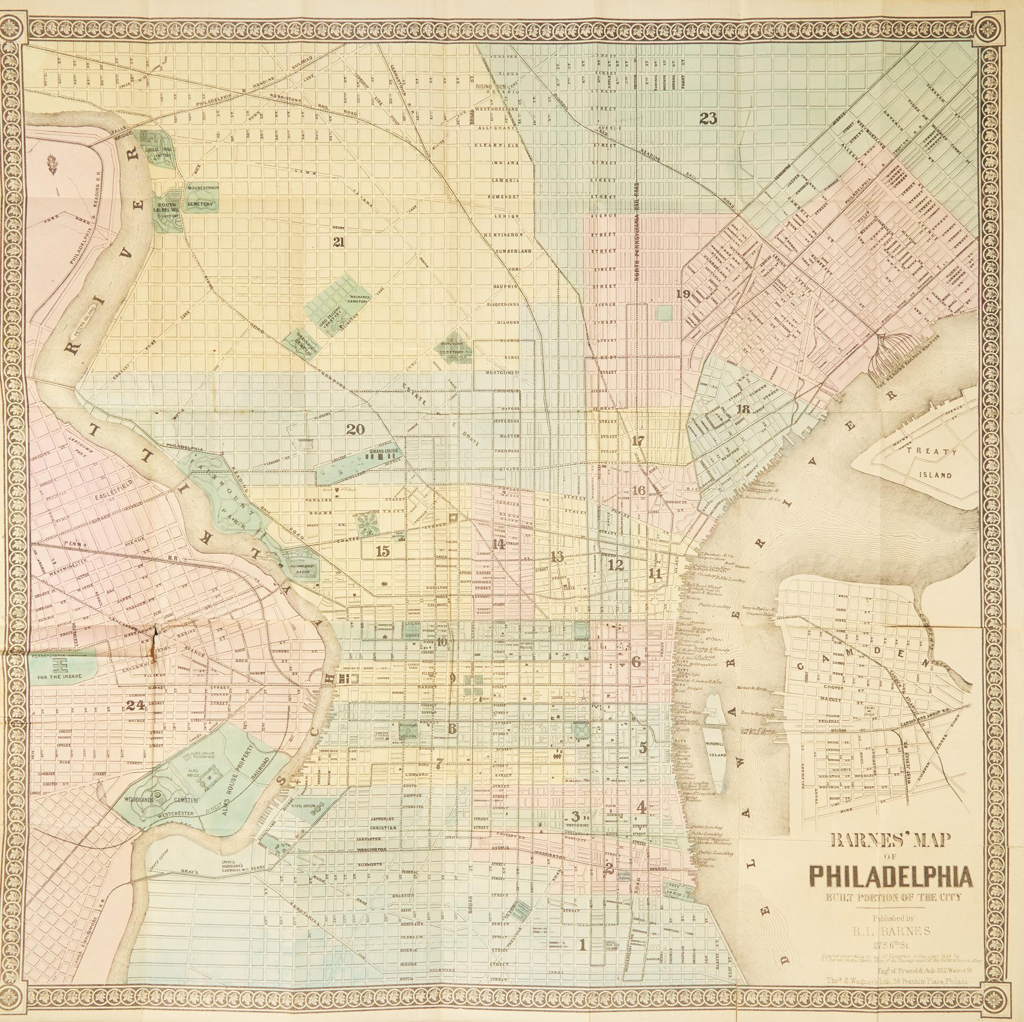 [Maps & Atlases] Barnes, R.L. Barnes' Map of Philadelphia Built Portions of the City
