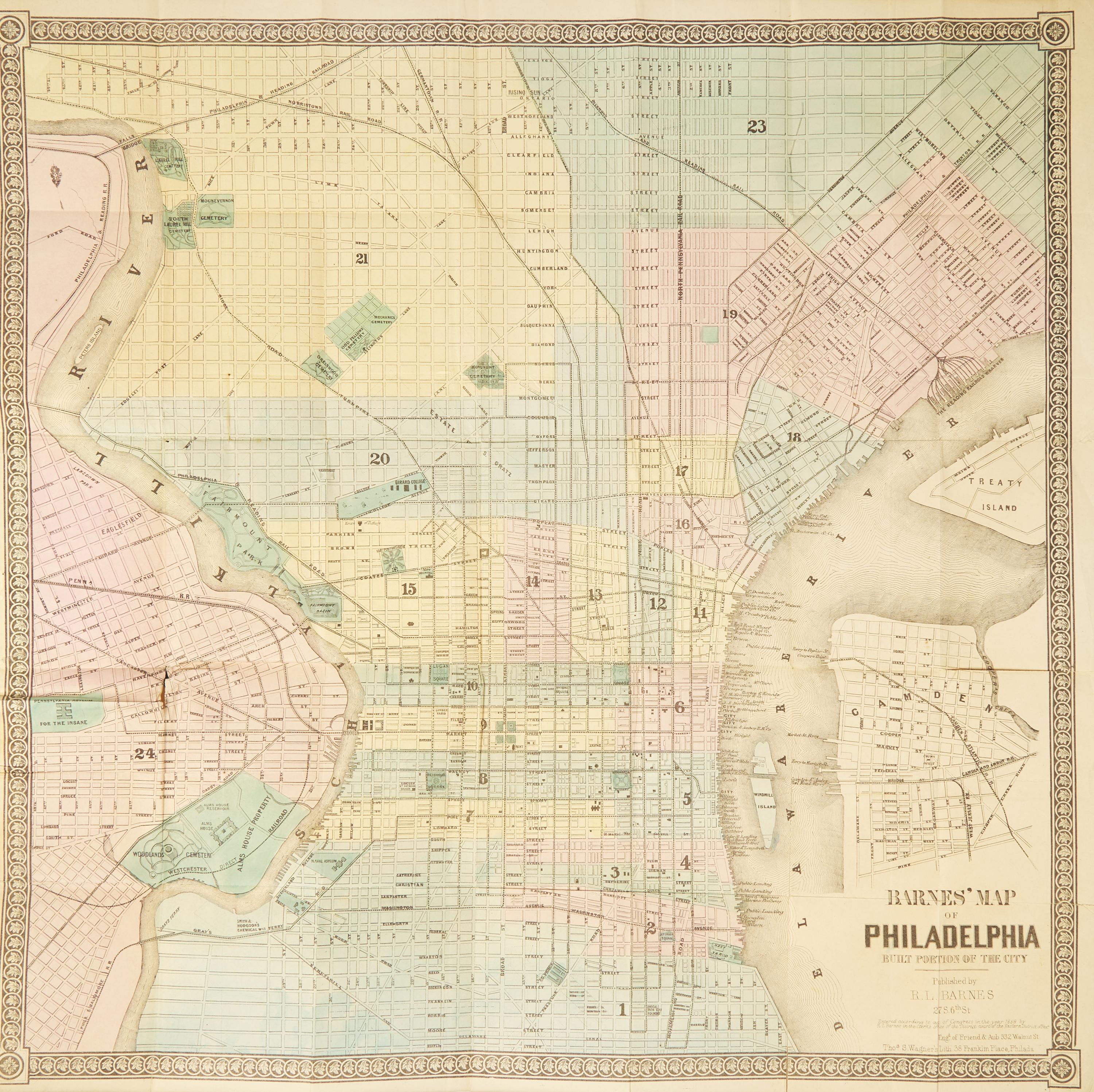 [Maps & Atlases] Barnes, R.L. Barnes' Map of Philadelphia Built Portions of the City