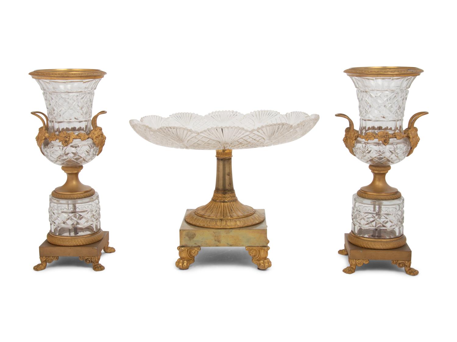 A Gilt Bronze Mounted Cut Glass Assembled Table Garniture
