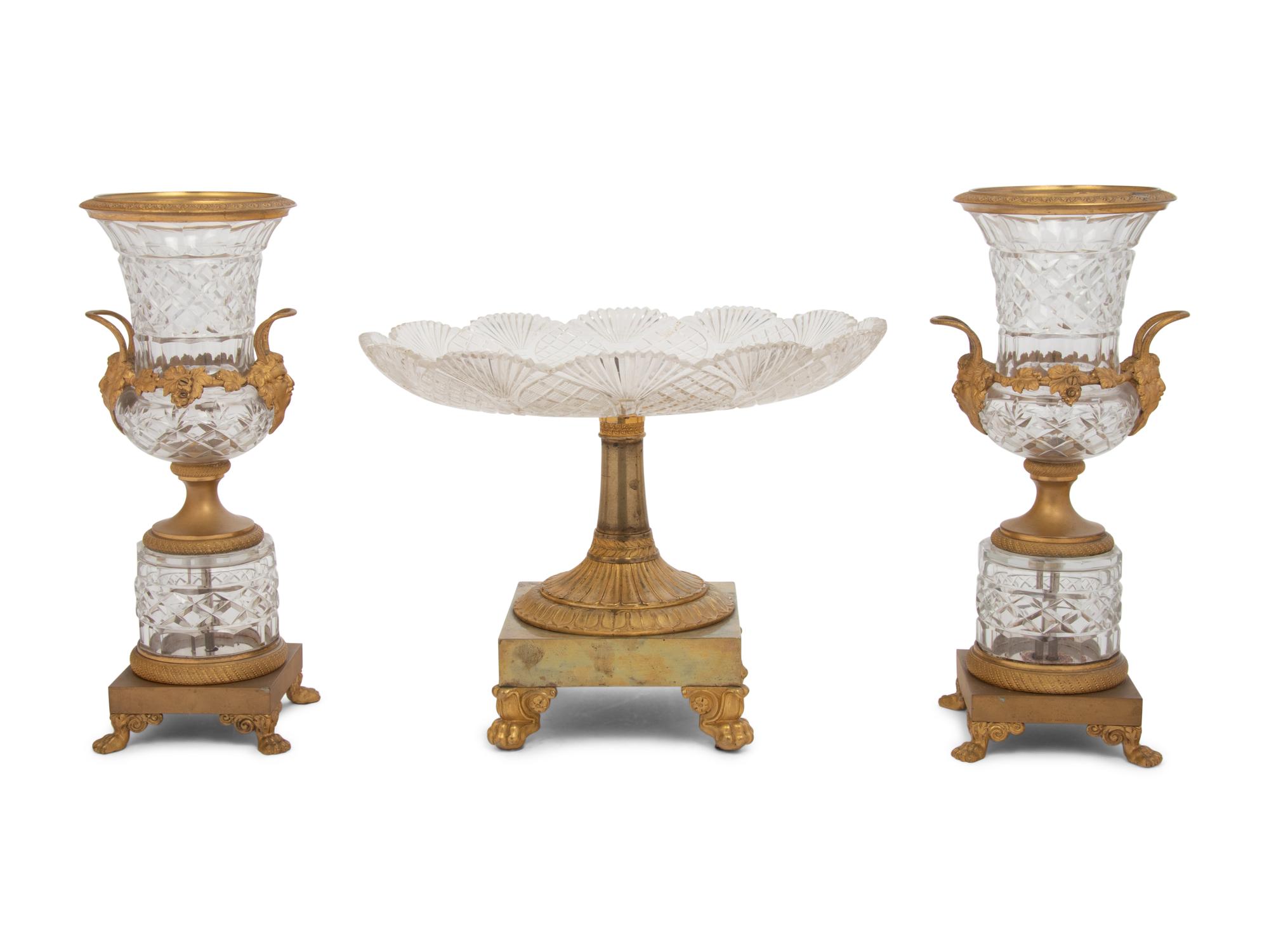 A Gilt Bronze Mounted Cut Glass Assembled Table Garniture