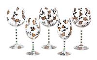 A Set of Hand Painted Leopard Print Stemware Height of tallest 10 inches.
