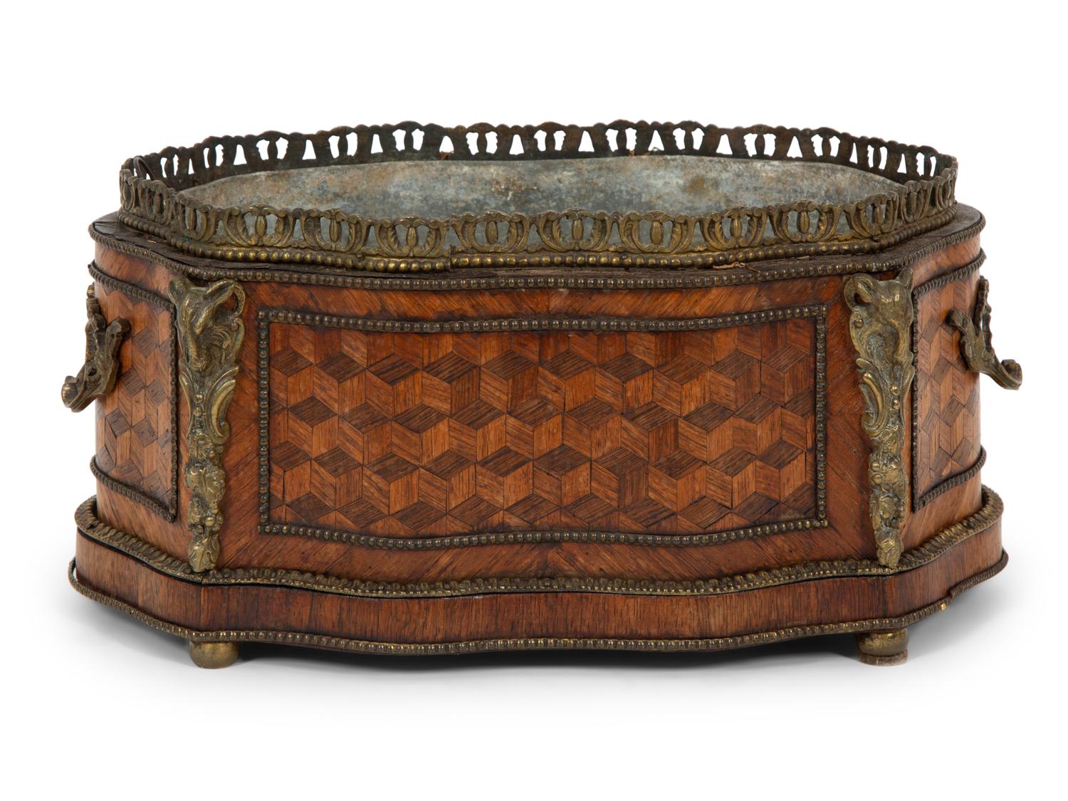 A Napoleon III Gilt Metal Mounted Parquetry Jardinière