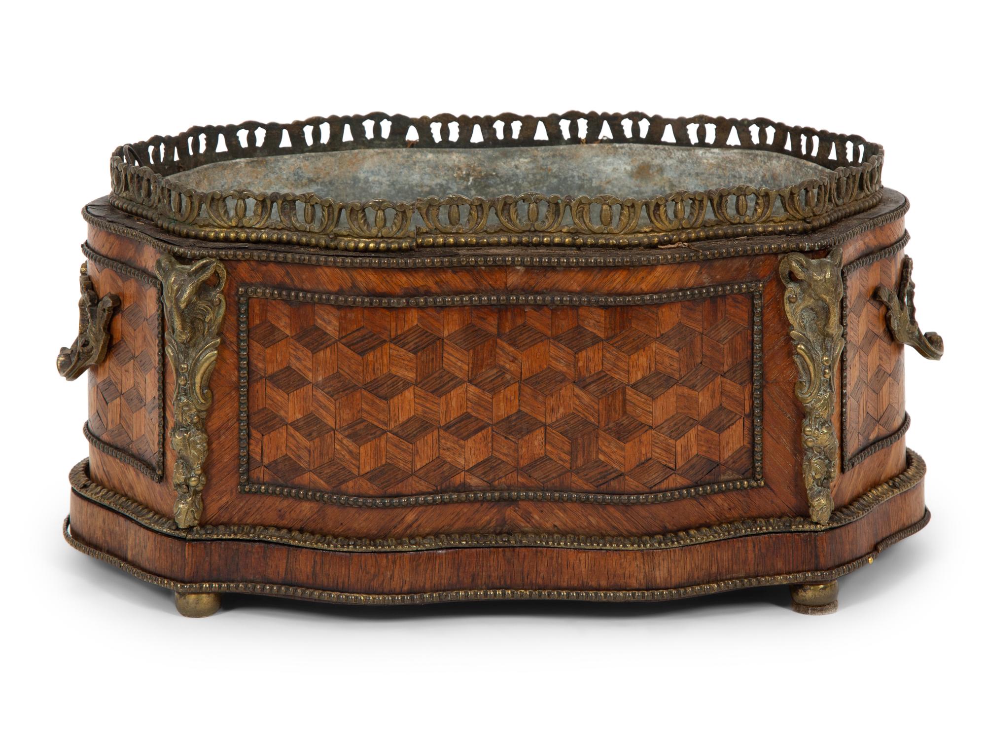 A Napoleon III Gilt Metal Mounted Parquetry Jardinière