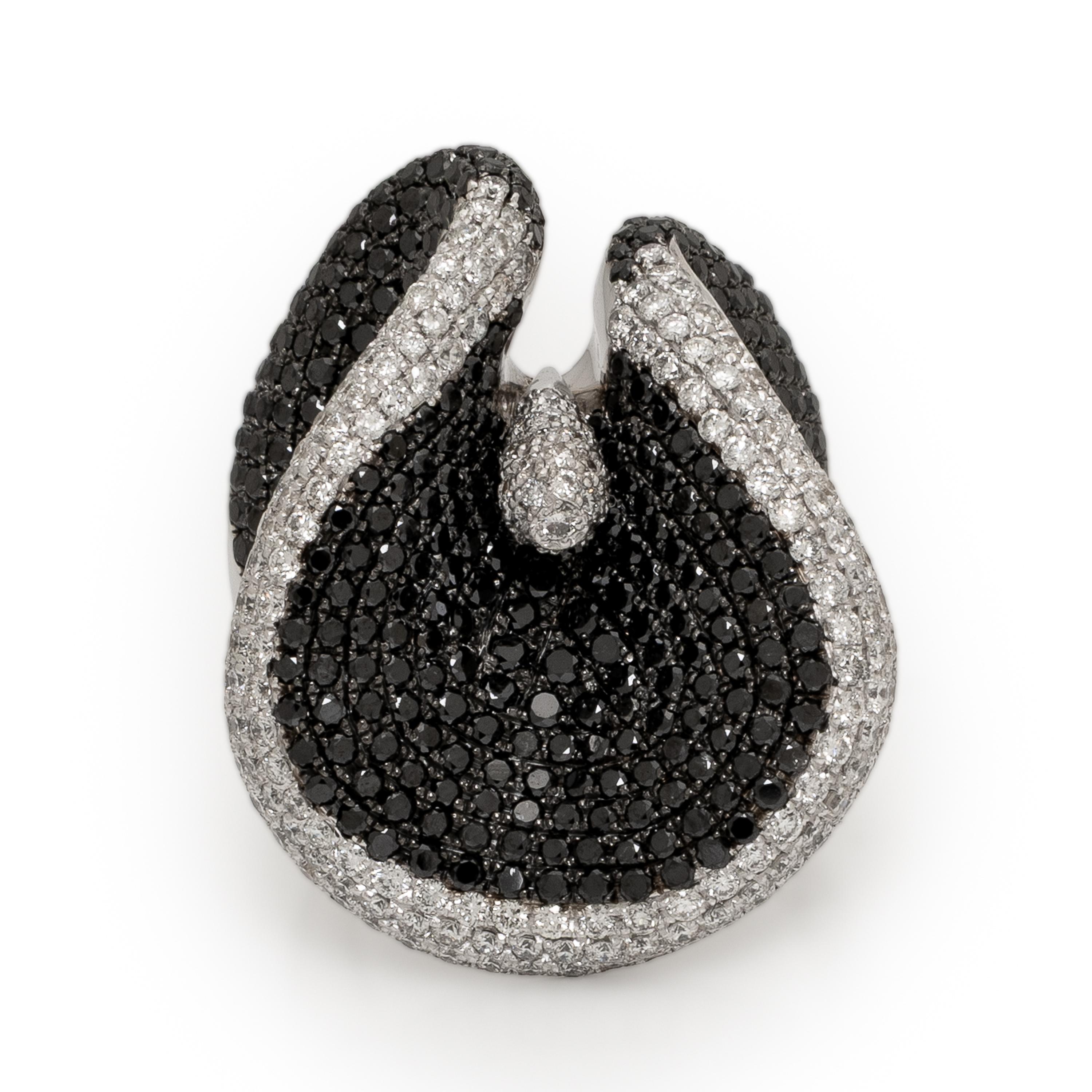 Yvel, Black Diamond, Diamond, and White Gold Calla Lily Ring