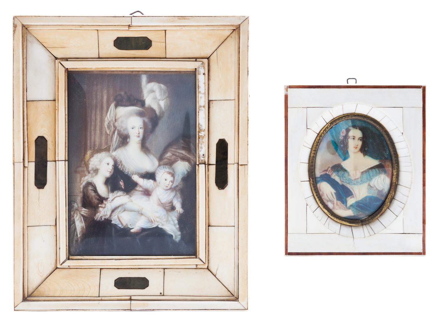 Two Continental Portrait Miniatures Height of larger 8 3/8 x width 6 5/8 inches.