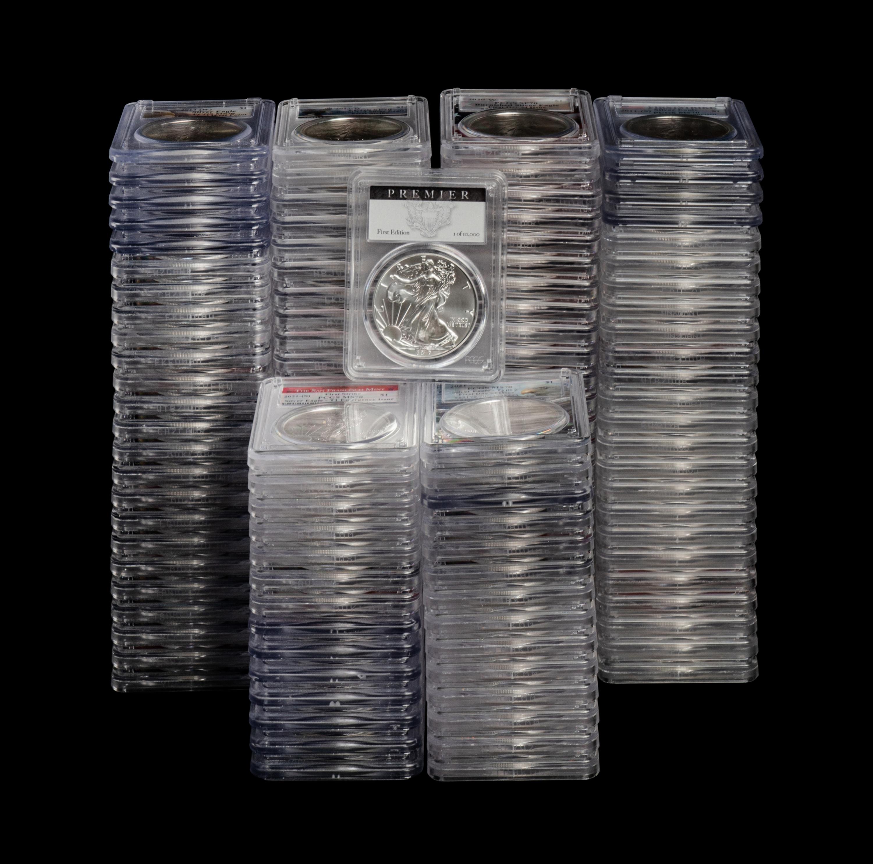 A Large Collection of One Hundred and Twenty-Five PCGS Graded MS70 and SP70 Silver Eagle $1 Coins