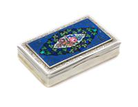 An Austro-Hungarian Enameled Silver Snuff Box, Maker's mark ELS, 1837, the hinged lid with an enameled plaque with floral, foliate and